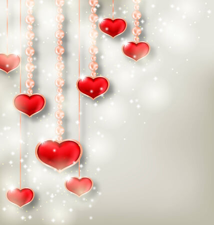 Illustration shimmering background with hanging hearts for Valentine Day - vectorのイラスト素材