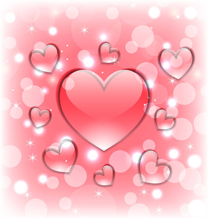 Illustration shimmering background with glassy hearts for Valentine Day - vectorのイラスト素材