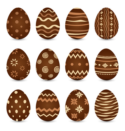 Illustration Easter set chocolate ornate eggs with shadows isolated on white background - vectorのイラスト素材