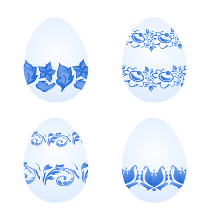 Illustration Easter eggs with russian national ornament in gzhel style - vectorのイラスト素材