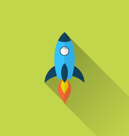 Illustration flat icon of rocket with long shadow style - vectorのイラスト素材