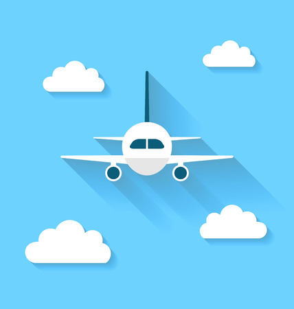 Illustration simple icons of plane and clouds with long shadows, modern flat style - vectorのイラスト素材
