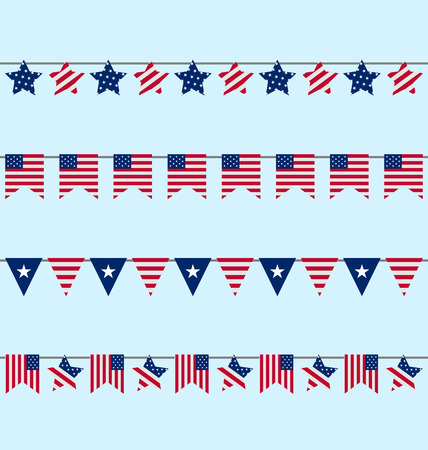 Illustration Hanging Bunting pennants for Independence Day USA, Patriotic Symbolic Decoration for Holiday - Vectorのイラスト素材
