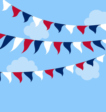 Flags USA Set Bunting Red White Blue for Independence Day 4th of July President Day Washington Day US Labor Day. Patriotic Symbolic Decoration for Celebration Backgrounds - Vectorのイラスト素材