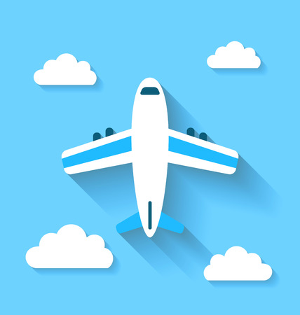 Illustration simple icons of plane and clouds with long shadows, modern flat style - vectorのイラスト素材