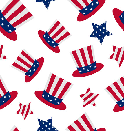 Illustration seamless pattern with Uncle Sam's top hat and stars for american holidays, repeating backdrop - vectorのイラスト素材