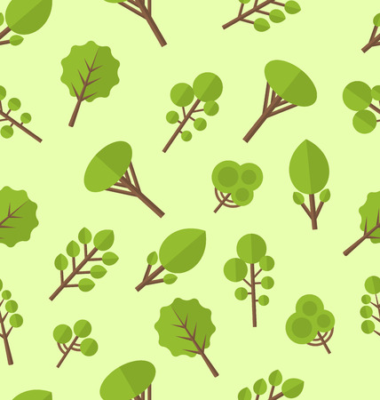 Illustration seamless pattern with different trees in flat style - vectorのイラスト素材