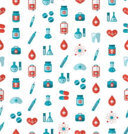 Illustration Seamless Texture with Flat Medical Icons, Endless Backdrop - Vectorの写真素材