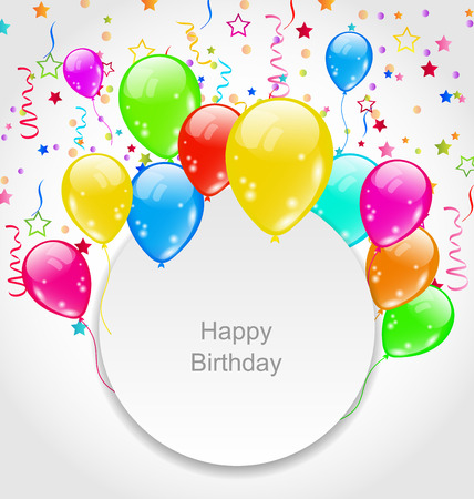 Illustration Happy Birthday Card with Set Balloons and Confetti - Vectorのイラスト素材