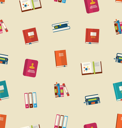 Illustration Seamless Pattern of Colorful TextBooks, Dictionaries, Diaries for Education, Vintage Colorful Flat Icons - Vectorのイラスト素材