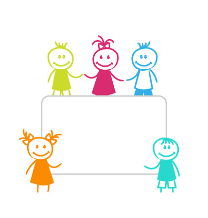 Illustration Celebration Card with Funny Girls and Boys, Isolated on White Background - Vectorのイラスト素材