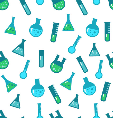 Illustration Seamless Pattern of Chemical Tubes and Flasks, Scientific Wallpaper - rasterの写真素材