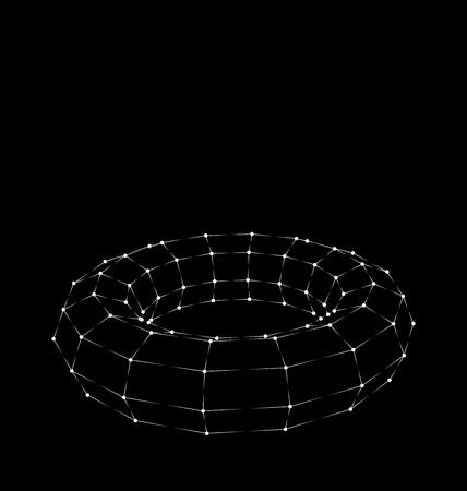Wireframe polygonal element 3D Torus with Bright Light Dots on Black Background - vectorのイラスト素材