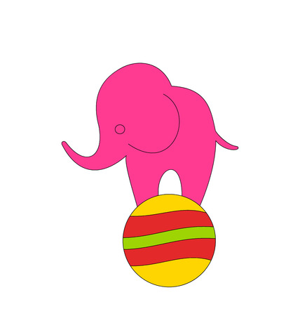 Illustration Baby Circus Elephant Balancing on Ball, Isolated on White Backgroundのイラスト素材