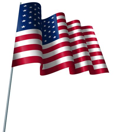 Illustration American Flag Waving Wind, Isolated on White Backgroundのイラスト素材