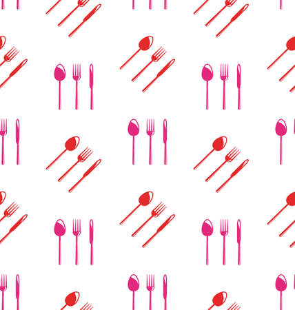 Illustration Seamless Texture of Colorful Cutlery Wallpaper with Spoons Forks Knifesのイラスト素材