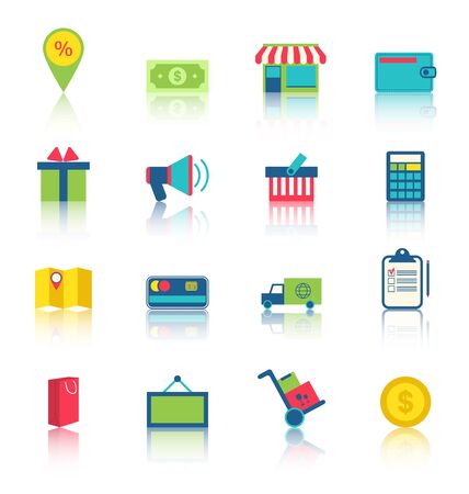 Illustration Colorful Simple Icons of E-commerce Shopping Symbolのイラスト素材