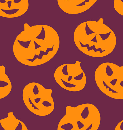 Illustration Seamless Texture with Carving Pumpkins, Halloween Giftwrap - Vectorのイラスト素材