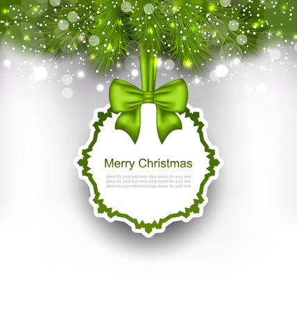 Illustration Celebration Card with Bow Ribbon and Fir Branches - Vectorのイラスト素材