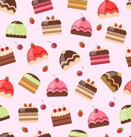 Illustration Seamless Pattern with Different Cake Sweet Wallpaper - rasterの写真素材