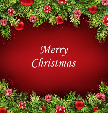 Illustration Natural Christmas Artwork with Fir Twigs and Glass Balls, Holiday Wallpaper - Vectorのイラスト素材