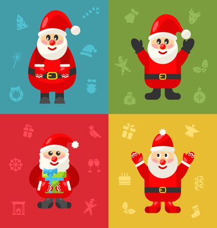 Jolly Christmas Santa Holding Up A Stack Of Presents In The Snow - vectorのイラスト素材