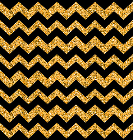 Illustration Glitter Seamless Zigzag Texture on Black Background, Golden Geometric Wallpaper - rasterの写真素材