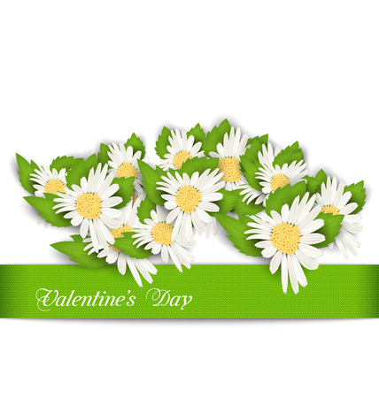 Illustration Nature Postcard with Chamomile Flowers for Valentines Day - Vectorのイラスト素材