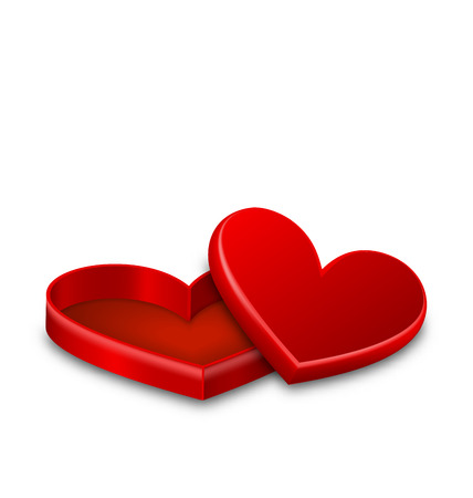 Illustration Open Red Gift Box in Heart Shaped Isolated on White Background for Valentines Day - Vectorのイラスト素材