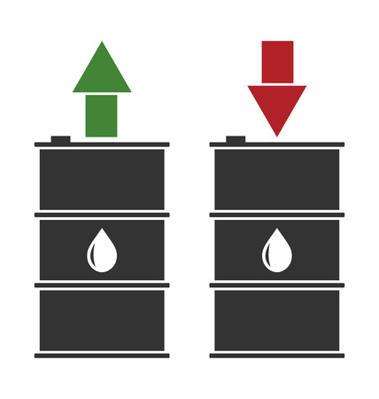 black oil barrel with red and green arrows on white backgroundのイラスト素材