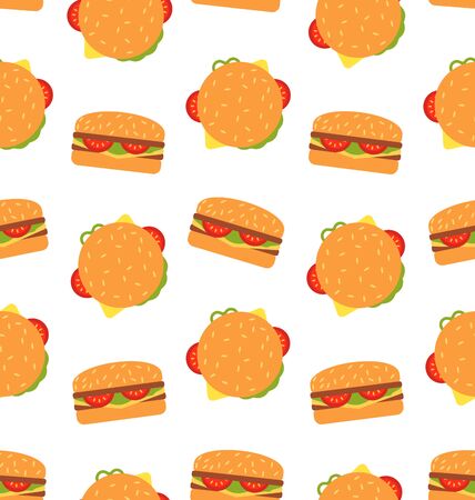 Illustration Seamless Pattern with Hamburgers. Fast Food Wallpaper - rasterの写真素材