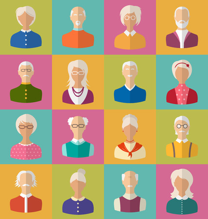 Illustration Old People of Faces of Women and Men of Grey-headed. Heads of Pensioners. Avatars. Flat Icons -の写真素材