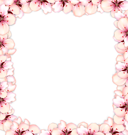 Frame restangle blossoming sakura or cherry red flowersのイラスト素材