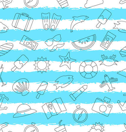 Seamless Pattern with Hand Drawn Travel Objects and Iconsの写真素材