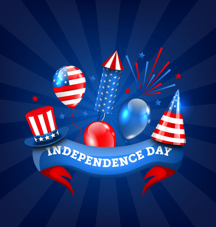 American Banner for Independence Day, Traditional Colorful Symbols and Objectsのイラスト素材