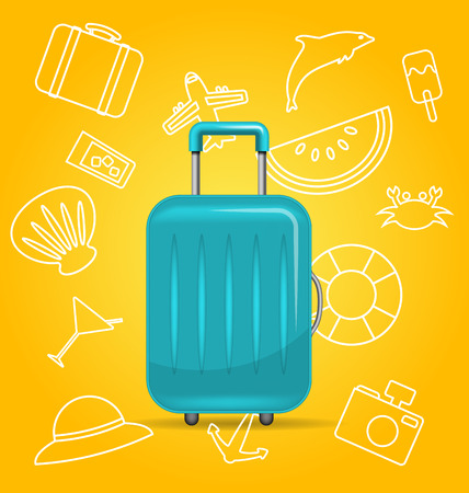 Realistic Polycarbonate Suitcase, Baggage for Tourism, on Yellow Backgroundのイラスト素材