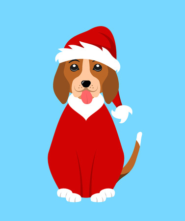 May your days be merry and bright. Merry Christmas greeting card with funny pug dog in Santa hat, illustrationのイラスト素材