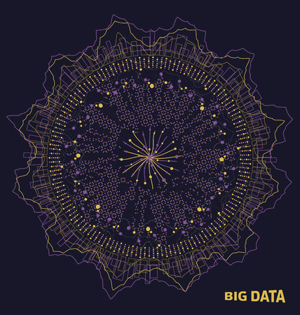 Big Data Visualization, Fractal Elements with Lines and Dots Array, Visual Abstract Structure Illustration Vectorのイラスト素材