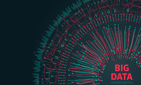 Big Data Visualization. Fractal Elements with Lines and Dots Array. Visual Abstract Structure - Illustration Vectorのイラスト素材