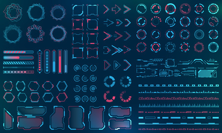 Set HUD Interface Elements - Lines, Circles, Pointers, Frames, Bar Download for Web Applicationsのイラスト素材