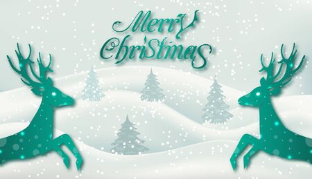 Christmas Congratulation Background with Deers. Natural Banner with Reindeers - Illustration Vectorのイラスト素材
