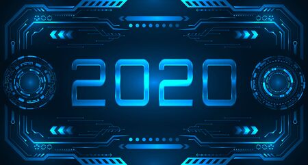 HUD UI Futuristic Frame with Text 2020, Happy New Year. Technology Backgroundのイラスト素材