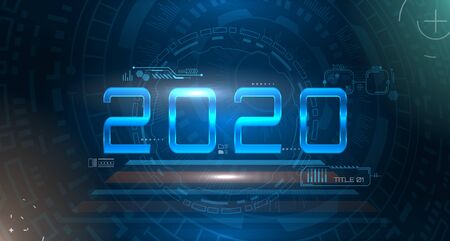 Happy New 2020 Year. Futuristic Glowing Festive Background. Future Technology Templateのイラスト素材