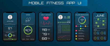 Application on the Mobile Phone to Track Steps, Pedometer. App for Fitness. Concept Interface Design of Apps - Illustration Vectorのイラスト素材
