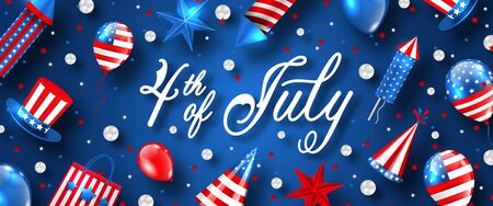 American Traditional Banner for USA Independence Day Celebration. Greeting Postcard for 4 th of July - Illustration Vectorのイラスト素材
