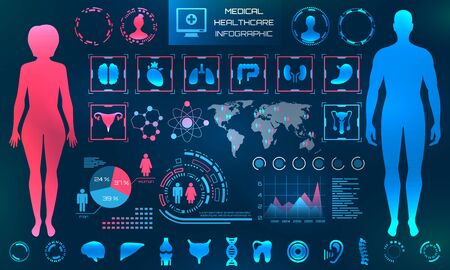 HUD UI. Male and Female Differences, Medical App. Futuristic Infographic Elementsの写真素材
