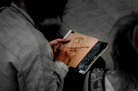 Portrait of an artist painting on easel Russia