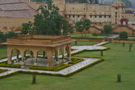 Fort Amber in India, misty rainのeditorial素材