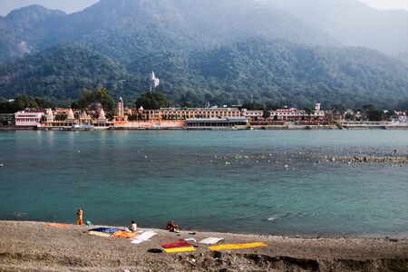 View of Ganga and Rishikesh, holy Indian place, capital of yoga