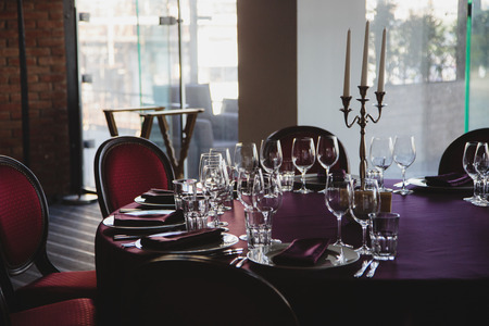 decoration of the hall and tables for the celebration with the dark colorsのeditorial素材